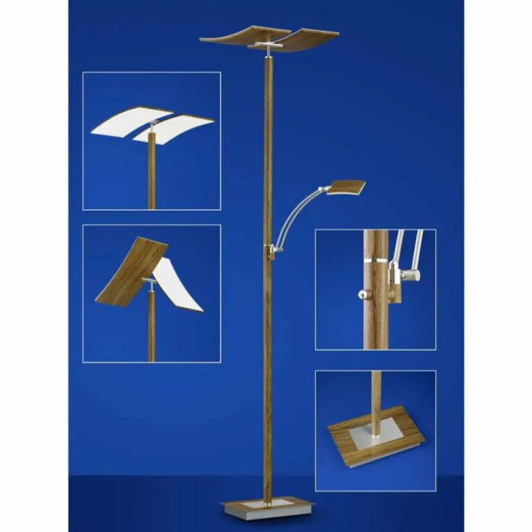 Lampadaire B-Leuchten DUO LED Bois foncé, Nickel mat, 2 lumières