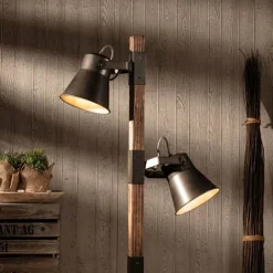 Lampadaire Brilliant Plow Bois foncé, Noir, 2 lumières