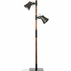 Lampadaire Brilliant Plow Bois foncé, Noir, 2 lumières