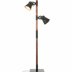 Lampadaire Brilliant Plow Bois foncé, Noir, 2 lumières