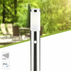 Lampadaire d'extérieur Brilliant Chorus Acier inoxydable, 1 lumière, Détecteur de mouvement