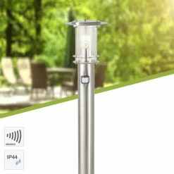 Lampadaire d'extérieur Brilliant York Acier inoxydable, 1 lumière, Détecteur de mouvement