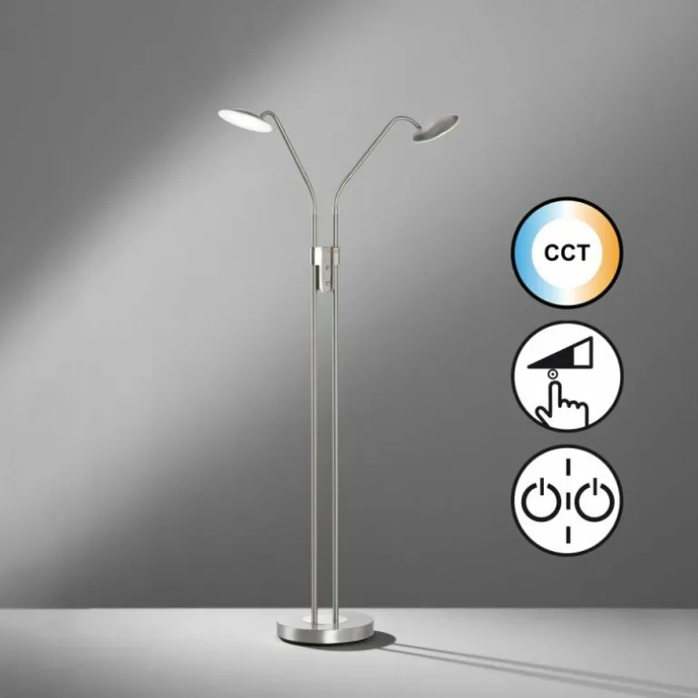 Lampadaire Fischer & Honsel Tallri LED Nickel mat, 2 lumières