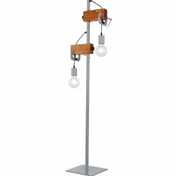 Lampadaire Globo LUDI Gris, Bois foncé, 2 lumières