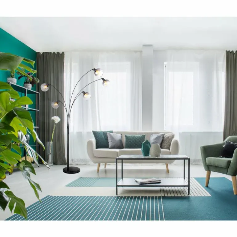 Lampadaire Globo SEYMOUR Noir, 5 lumières