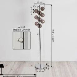 Lampadaire Hyco Chrome, 9 lumières