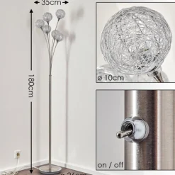 Lampadaire Kitee Chrome, Nickel mat, 6 lumières