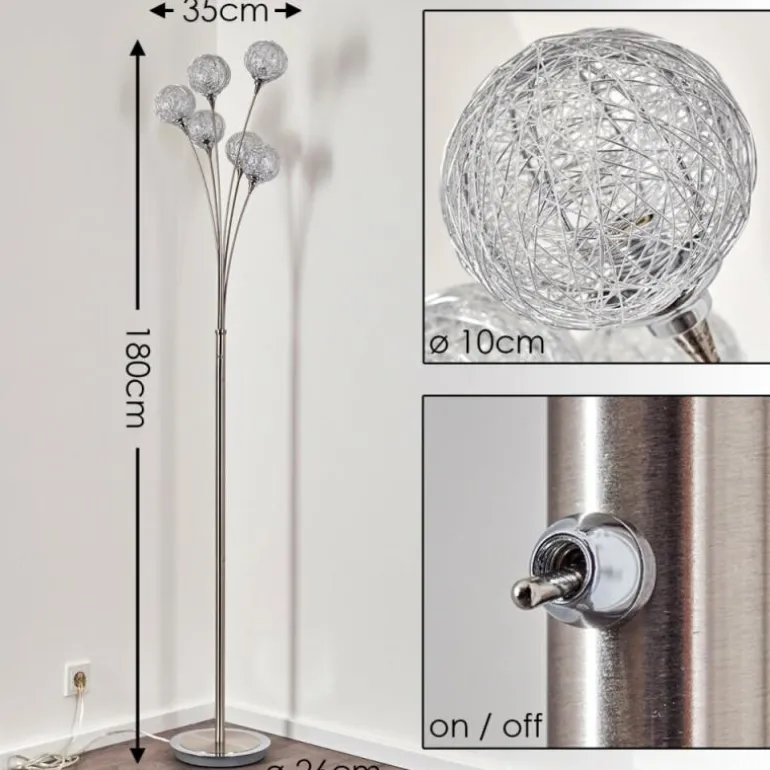 Lampadaire Kitee Chrome, Nickel mat, 6 lumières