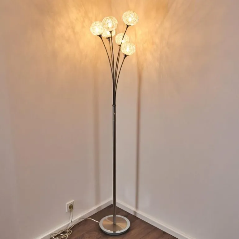 Lampadaire Kitee Chrome, Nickel mat, 6 lumières