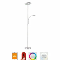 Lampadaire Leuchten-Direkt LOLAsmart-ROCCO LED Acier brossé, 1 lumière, Télécommandes