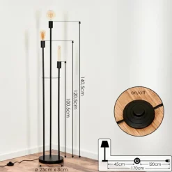 Lampadaire Maiford Noir, 3 lumières