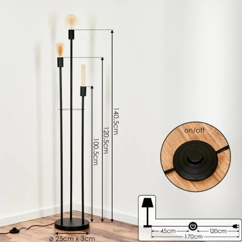 Lampadaire Maiford Noir, 3 lumières