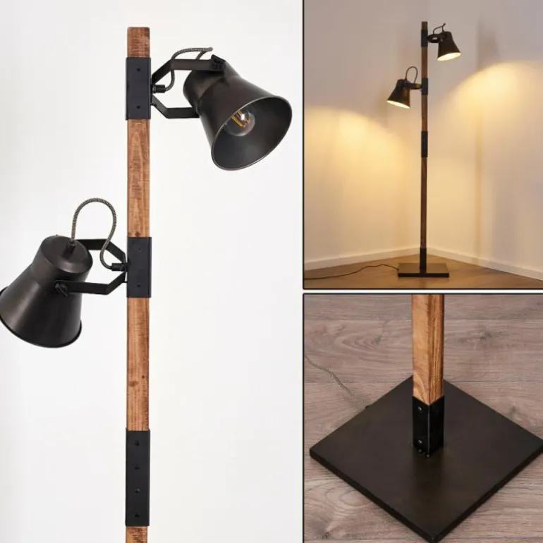 Lampadaire Oksbol Brun foncé, Gris, Acier brossé, 2 lumières