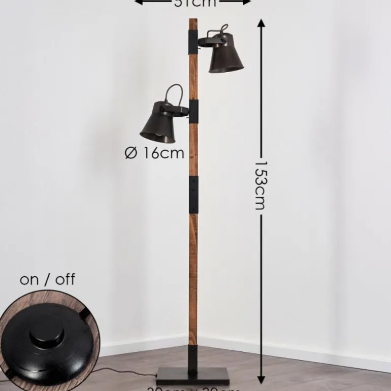 Lampadaire Oksbol Brun foncé, Gris, Acier brossé, 2 lumières