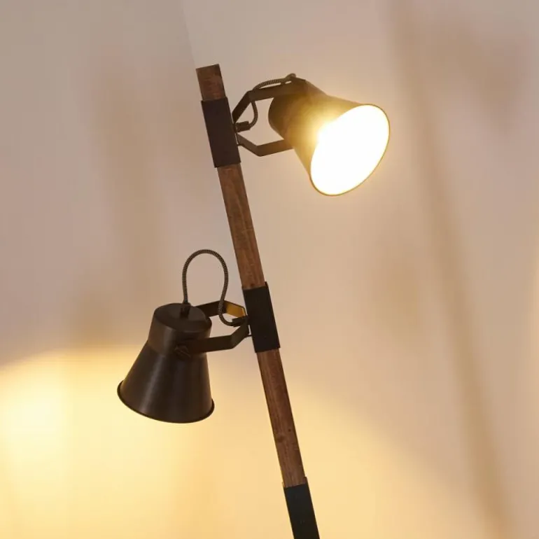 Lampadaire Oksbol Brun foncé, Gris, Acier brossé, 2 lumières