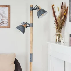 Lampadaire Orny Gris, Bois clair, 2 lumières