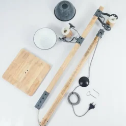 Lampadaire Orny Gris, Bois clair, 2 lumières