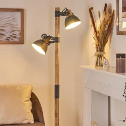 Lampadaire Orny Gris, Bois clair, 2 lumières