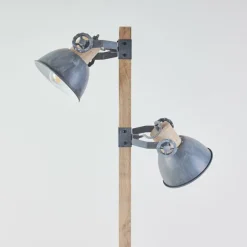 Lampadaire Orny Gris, Bois clair, 2 lumières