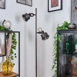 Lampadaire Pehefito Gris, Bois foncé, Noir, 2 lumières