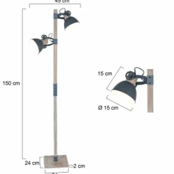 Lampadaire Steinhauer Gearwood Gris, Bois clair, 2 lumières