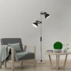 Lampadaire Steinhauer Gearwood Anthracite, Bois foncé, 2 lumières