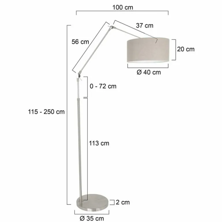 Lampadaire Steinhauer Prestige Chic Acier brossé, 1 lumière