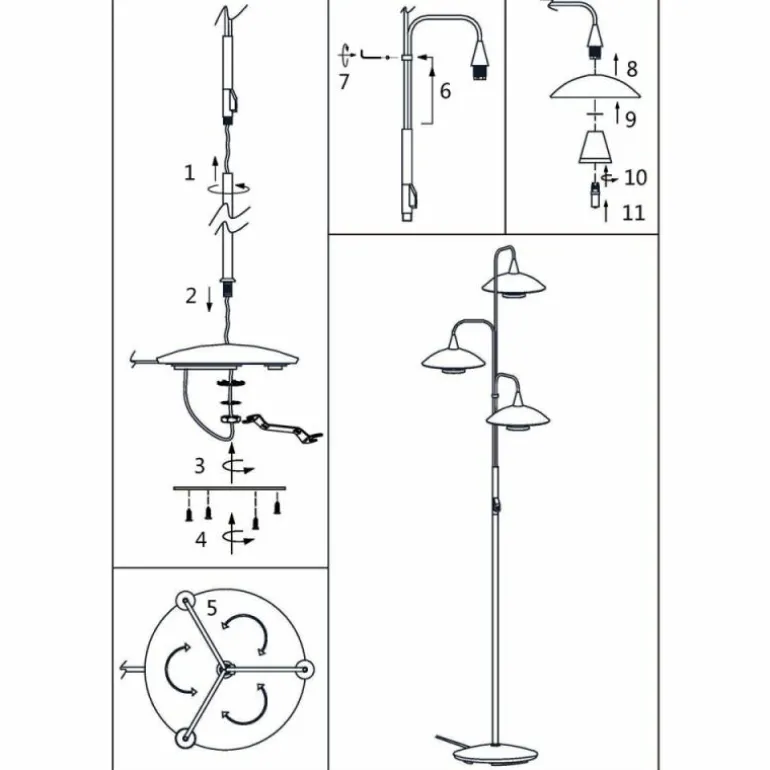Lampadaire Steinhauer Tallerken LED Acier inoxydable, Blanc, 3 lumières