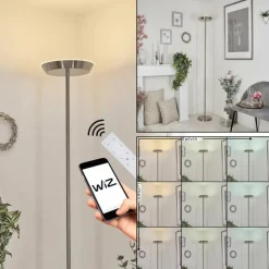 Lampadaire Theron LED Nickel mat, 1 lumière, Télécommandes