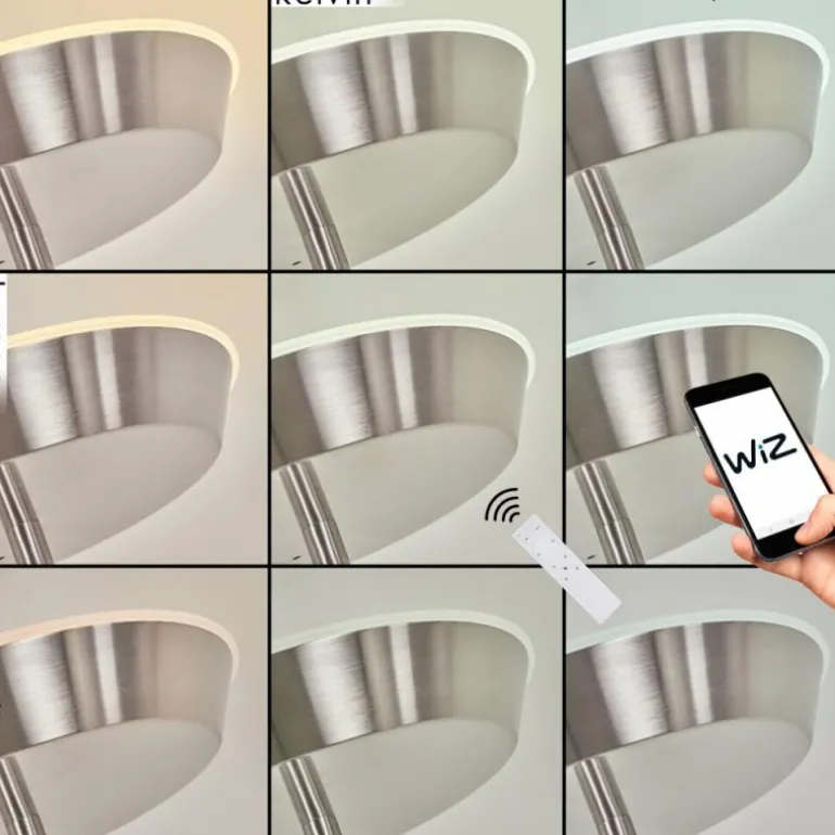 Lampadaire Theron LED Nickel mat, 1 lumière, Télécommandes