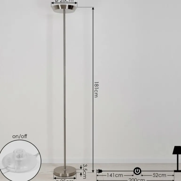 Lampadaire Theron LED Nickel mat, 1 lumière, Télécommandes