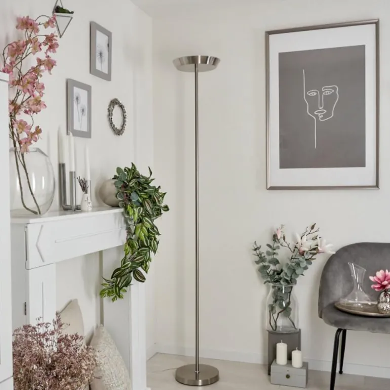 Lampadaire Theron LED Nickel mat, 1 lumière, Télécommandes