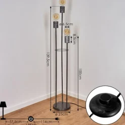 Lampadaire Tyldom Argent Oxydé, 3 lumières