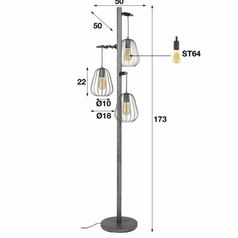 Lampadaire Veldhuizen Argenté, 3 lumières