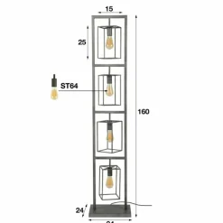 Lampadaire Westbroek Argenté, 4 lumières