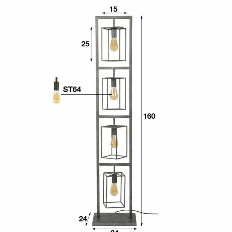 Lampadaire Westbroek Argenté, 4 lumières