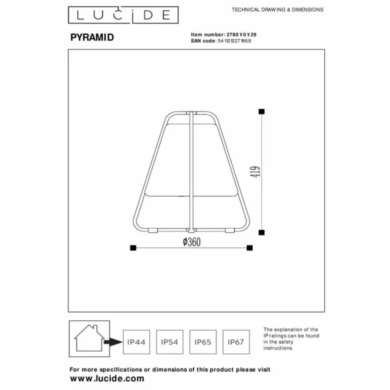Lampe à poser Lucide PYRAMID LED Anthracite, 1 lumière