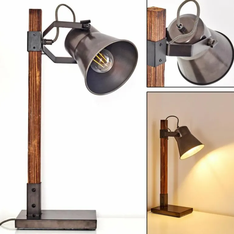 Lampe à poser Oksbol Brun foncé, Gris, Acier brossé, 1 lumière