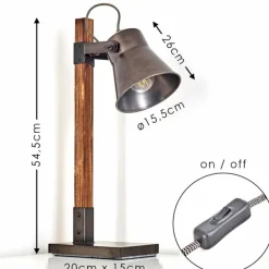 Lampe à poser Oksbol Brun foncé, Gris, Acier brossé, 1 lumière