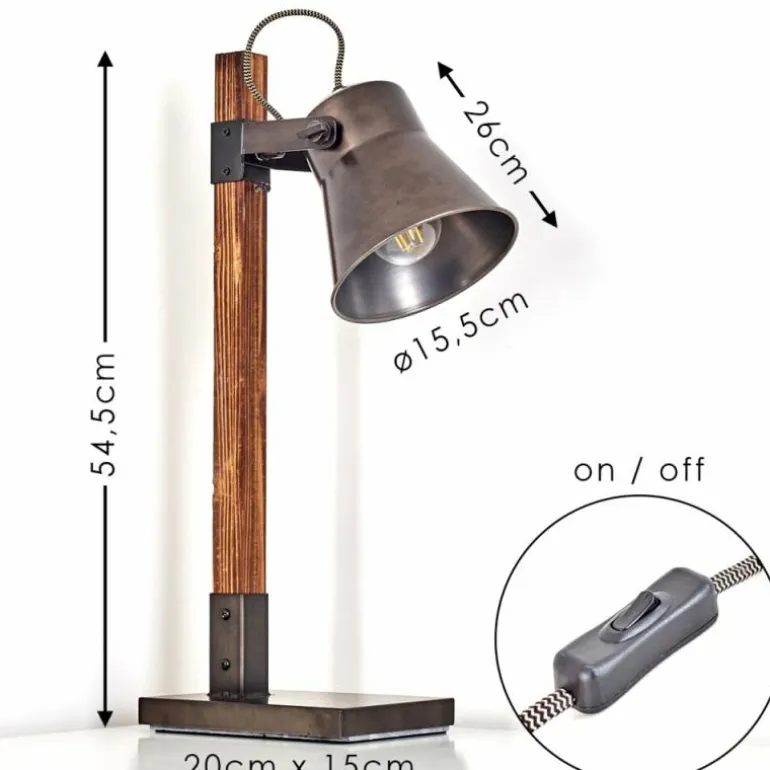 Lampe à poser Oksbol Brun foncé, Gris, Acier brossé, 1 lumière