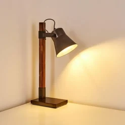 Lampe à poser Oksbol Brun foncé, Gris, Acier brossé, 1 lumière