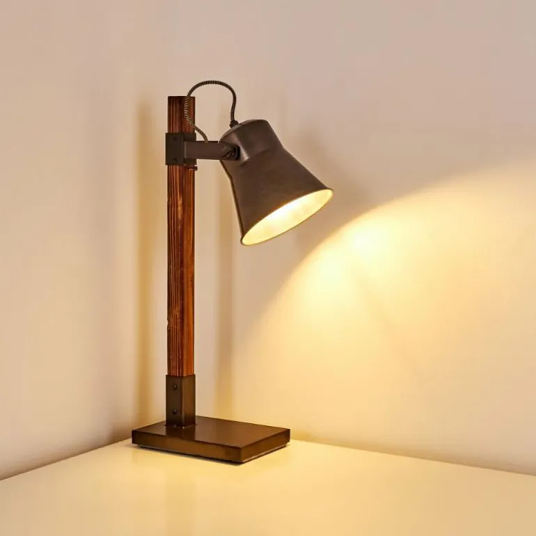 Lampe à poser Oksbol Brun foncé, Gris, Acier brossé, 1 lumière