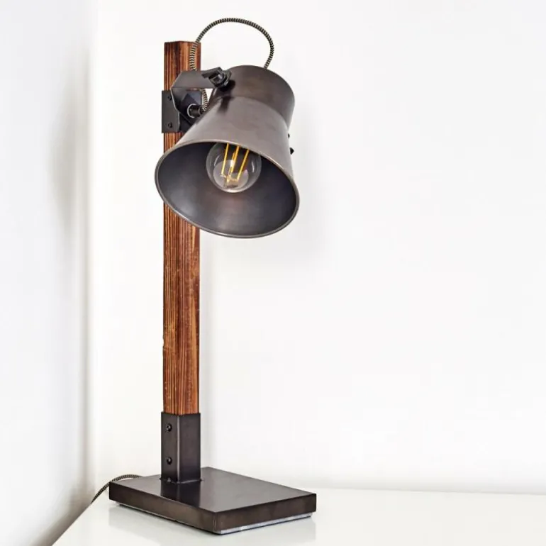 Lampe à poser Oksbol Brun foncé, Gris, Acier brossé, 1 lumière