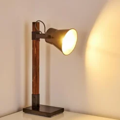 Lampe à poser Oksbol Brun foncé, Gris, Acier brossé, 1 lumière