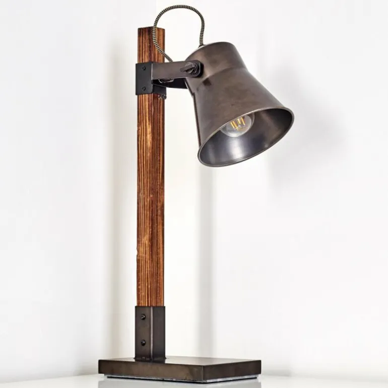 Lampe à poser Oksbol Brun foncé, Gris, Acier brossé, 1 lumière