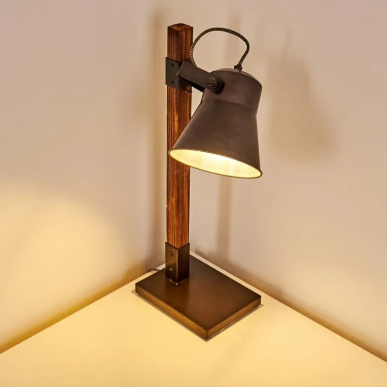 Lampe à poser Oksbol Brun foncé, Gris, Acier brossé, 1 lumière