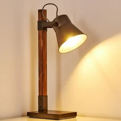 Lampe à poser Oksbol Brun foncé, Gris, Acier brossé, 1 lumière