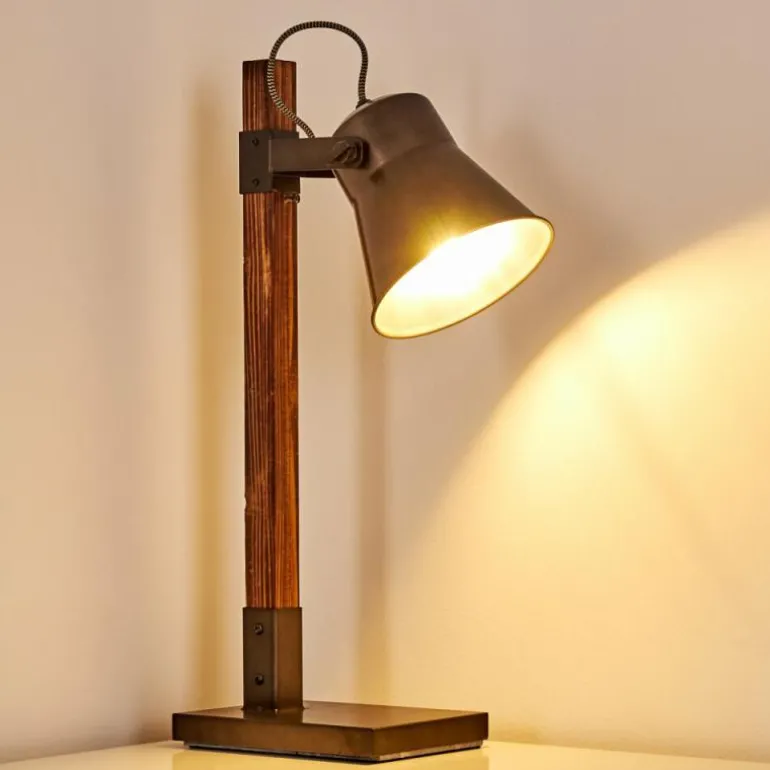 Lampe à poser Oksbol Brun foncé, Gris, Acier brossé, 1 lumière