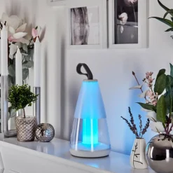 Lampe à poser Yari LED Gris, Transparent, Blanc, 1 lumière, Télécommandes, Changeur de couleurs