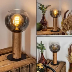 Lampe de table Vouhet Brun, Couleur bois, Noir, 1 lumière